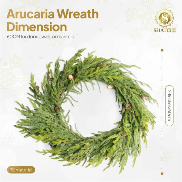 60cm Artificial Green Christmas Wreath Set with Mini Pine Cones, Indoor Festive Decoration image 5