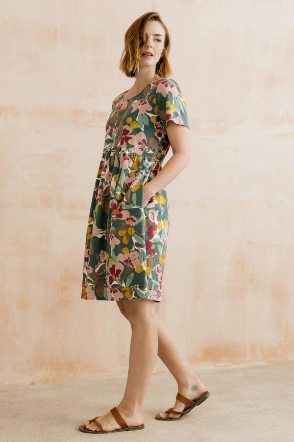 Lily & Me Carnival Linen Blend Printed Dress Laurel Green