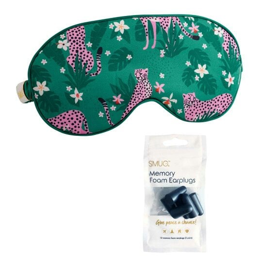 SMUG Satin Sleep Mask - Cheetah Print - Sleep Mask & Black Earplugs
