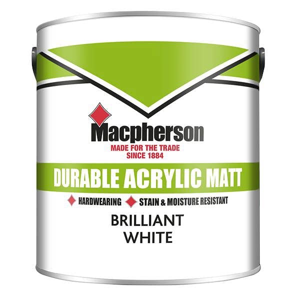 Macpherson Trade Durable Acrylic Matt Paint Brilliant White 5L Pack of 2
