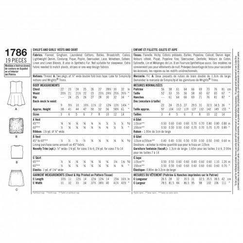 Simplicity Sewing Pattern 1786, Waistcoats, Skirts for Kids, Teenagers, Ages: 3-4-5-6  - Beginner, Easy