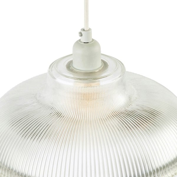 Classic American Diner Clear Ribbed Glass Ceiling Pendant Light Shade Image 3