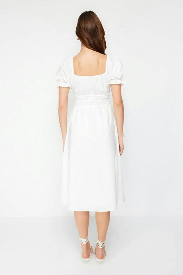 WOVCOR Skater Balloon Sleeve Lined Midi Woven