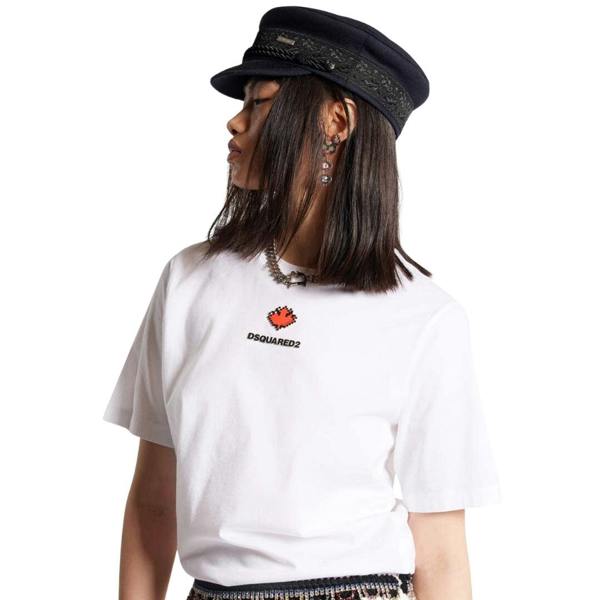 DSQUARED2 Pixel Leaf Logo Print Crew Neck White  T-Shirt S