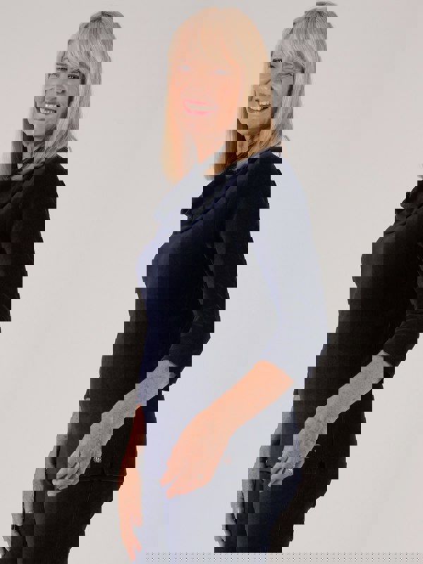 PennyPlain Ribbed Velour Cowl Neck Top- Navy