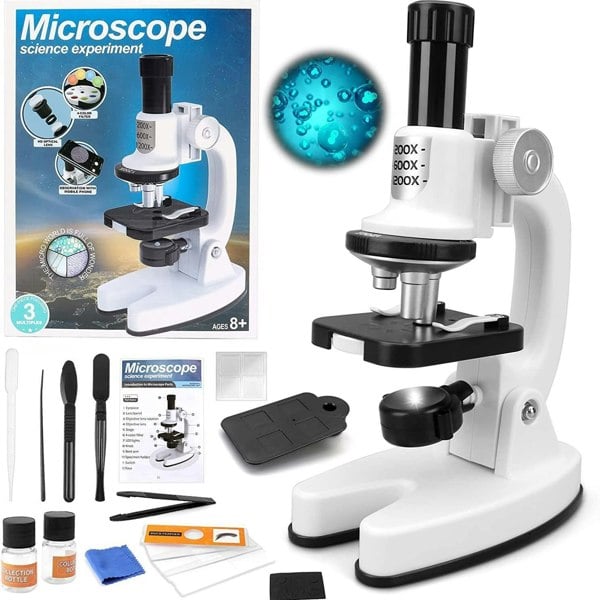 deAO Toys Kids Microscope Kit – Portable Beginner Science Set with LED Light, Phone Holder & 15 Accessories Educational STEM Gift for Ages 6+