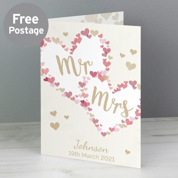 Personalised Memento Company Personalised Mr & Mrs Confetti Hearts Wedding Card