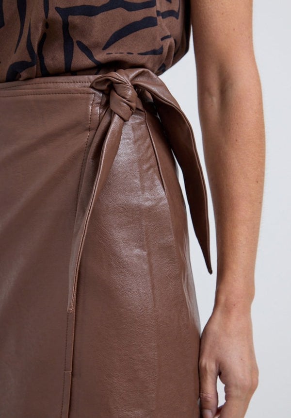 Emily Faux Fur Wrap Midi Skirt In Brown