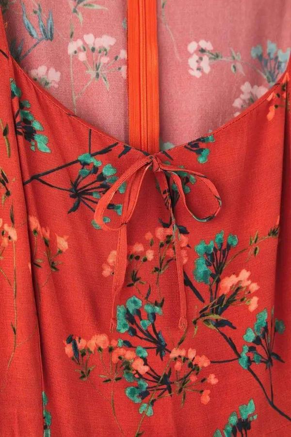 WOVCOR Heart Neckline Floral Short Woven Plus Size Dress