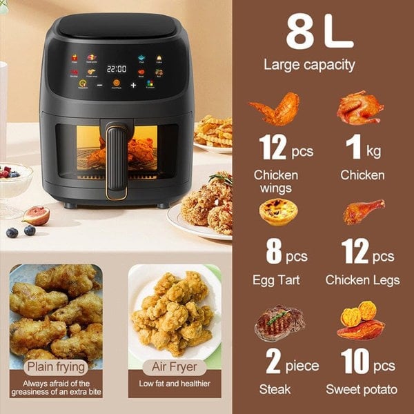 5L White/Black Digital Smart Air Fryer with Visible Window Kitchen Appliances Living and Home