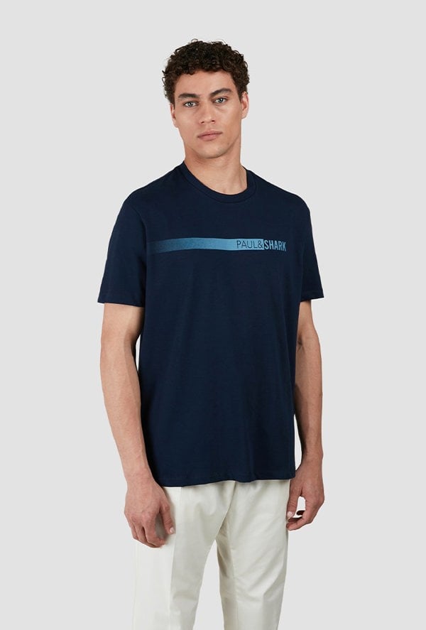 Paul & Shark Cotton Jersey T-Shirt with Print - Navy