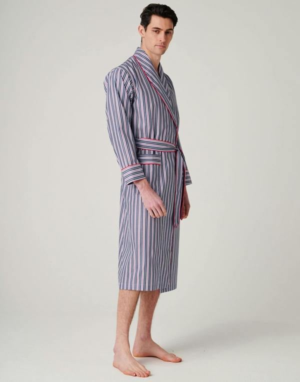 British Boxers Men's Crisp Cotton Dressing Gown – Red Pop Stripe