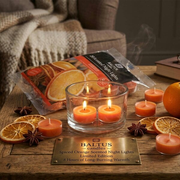 Baltus Spiced Orange Scented Tealight Candles, Pack of 20, Up to 8 Hour Burn Time