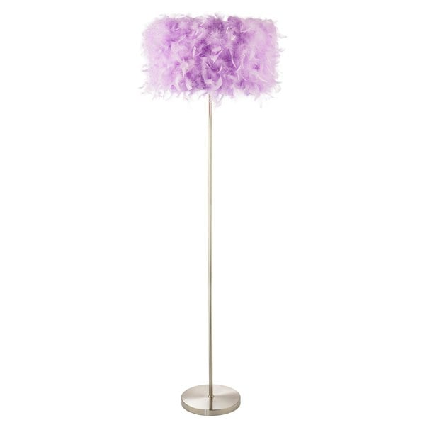 Modern and Chic Soft Lilac Feather Floor Lamp with Satin Nickel Plated Base Image 1