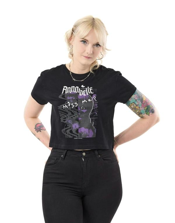 Annabelle Womens Black Character Cropped Short Sleeved T-Shirt