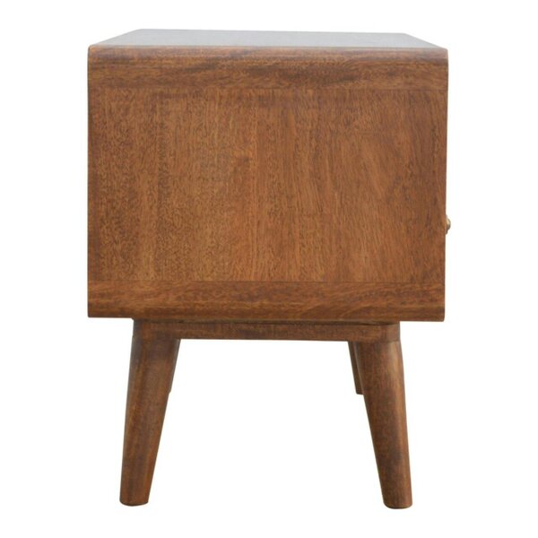 Wyld Haus Ostuni Low Curved Chestnut Mango Wood TV Media Unit 2 Drawers and Open Shelf