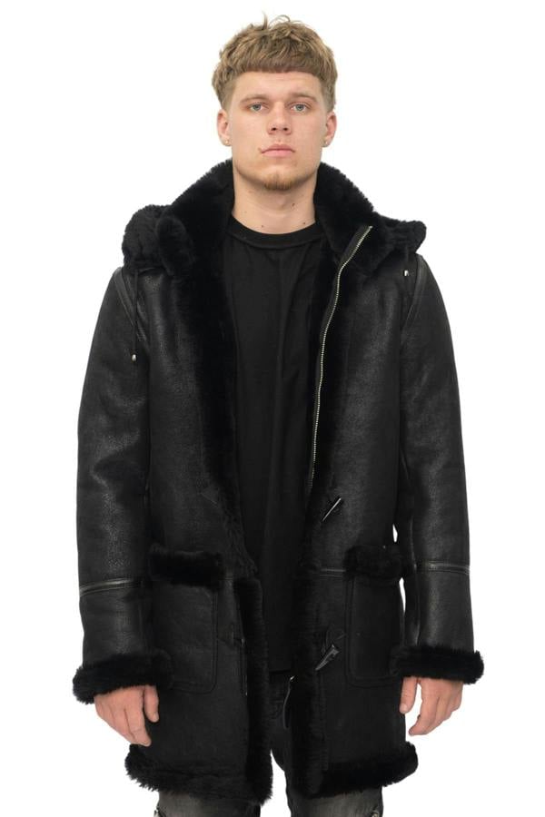 Infinity Leather Mens Winter Sheepskin Hooded Duffle Coat-Isleworth