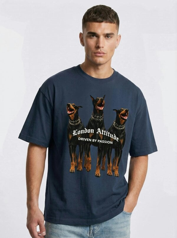 London Attitude Original Creators Doberman Oversized Heavyweight T-Shirt - Blue Dusk