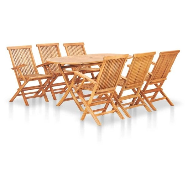 Berkfield 7 Piece Folding Outdoor Dining Set Solid Teak Wood