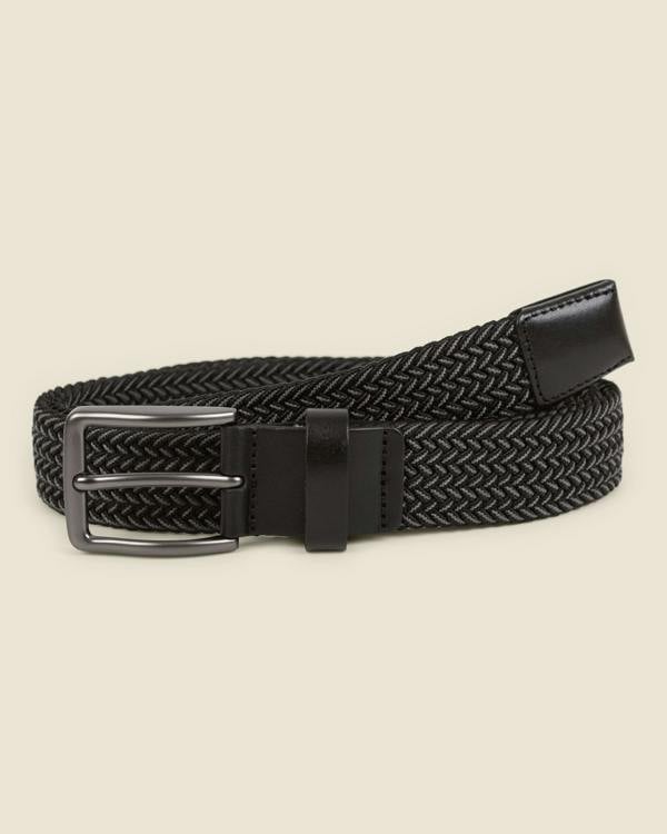 Larsson & Co Reso - Black & Grey Stitch Detail Woven Casual Stretch Belt