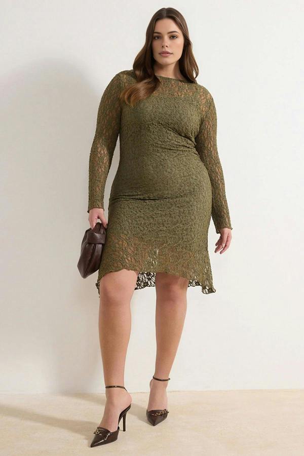 WOVCOR Lace Knit Mini Plus Size Dress