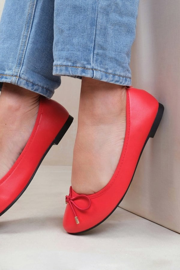 Where's That From Tallulah Wide Fit Slip on Flat Pumps in Red Faux Leather