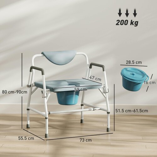 HOMCOM Height Adjustable Bedside Commode, White and Grey