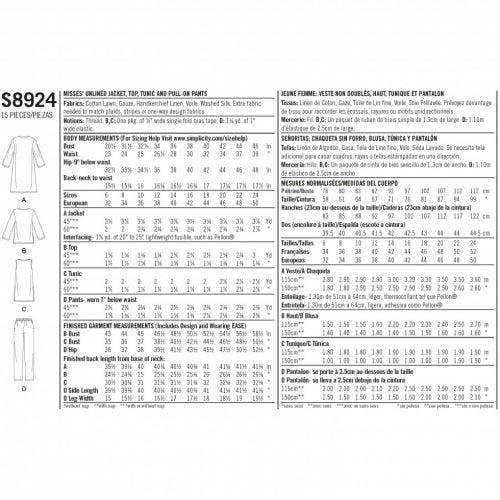 Simplicity Sewing Pattern 8924, Jackets, Tops, Tunics, Trousers, Sweaters for Women, H5 (6-8-10-12-14) - Intermediate