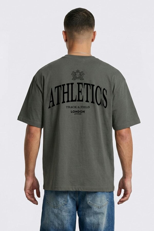 London Attitude Athletics Premium Graphic T-Shirt in Black Print - Khaki