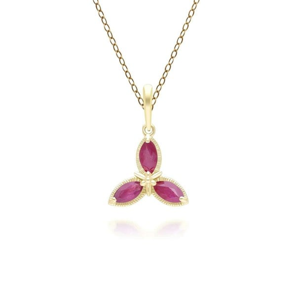 Gemondo Floral Marquise Ruby Pendant Necklace in 9ct Yellow Gold