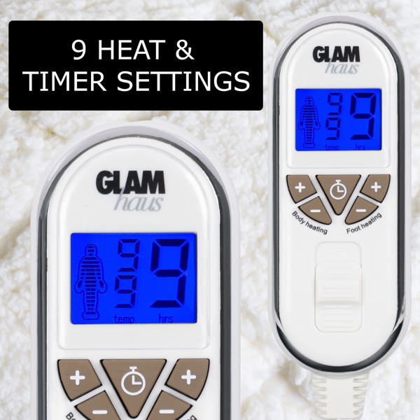 GlamHaus Prestige Electric Blanket King Size With 9 Body Settings, 9 Feet Settings, 9 Full Body Settings, 10 Timer Settings