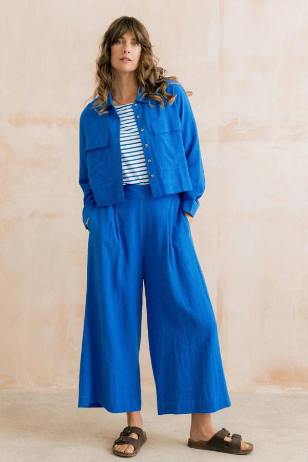 Lily & Me Grasslands Linen Blend Jacket Cobalt