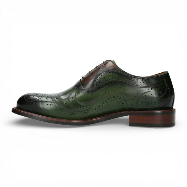 Laura Vita Lorenzo Conti Men's Khaki Green Leather Brogue Oxford Dress Shoes - Ayan-01