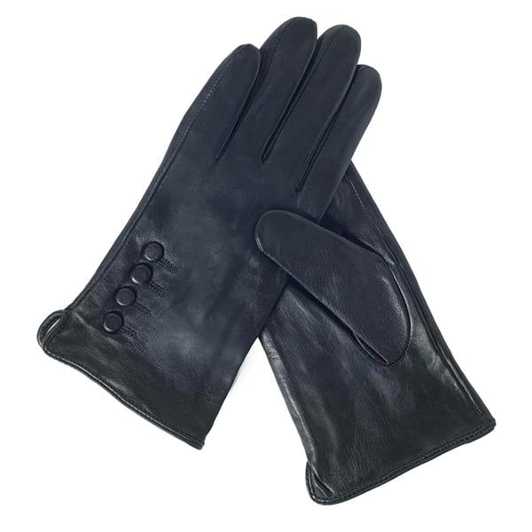 Quivano Womens Leather Gloves With 4 Button Detail