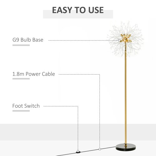 Wyld Haus Dodine Metal And Crystal Dandelion Style Floor Lamp With Foot Switch 160 cm