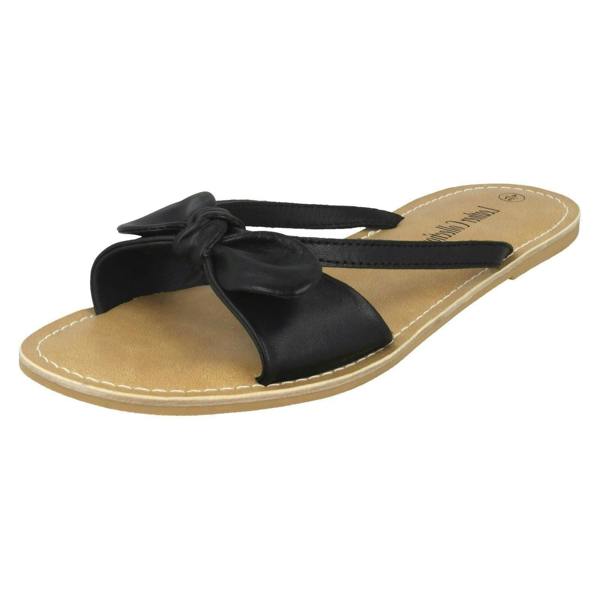 Leather Collection Ladies Leather Collection Flat Twist Bow Mule Sandals