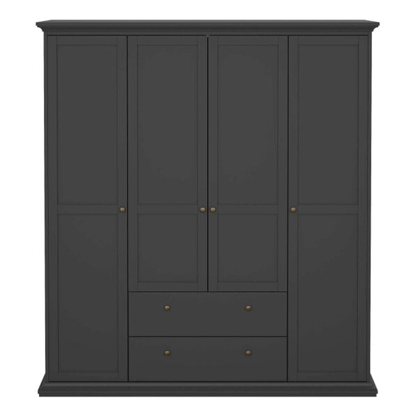 Wyld Haus Osaka Farmhouse Dark Grey Wooden Wardrobe 4 Doors 2 Drawers