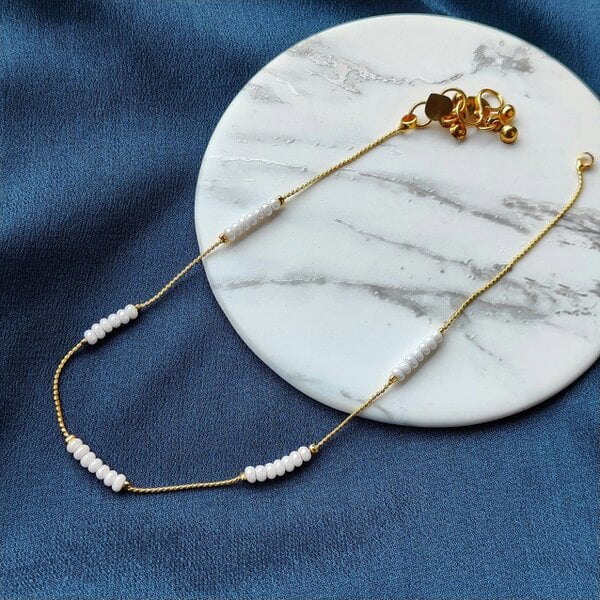 The Colourful Aura Golden Brass White Pearl Minimalist Thin Slim Foot Payal Anklet