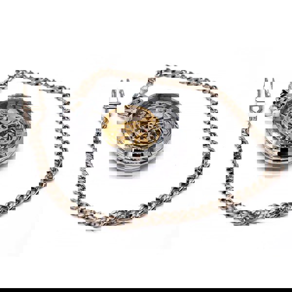 TruClothing Mechanical Skeleton Open Face Silver Pocket Watch