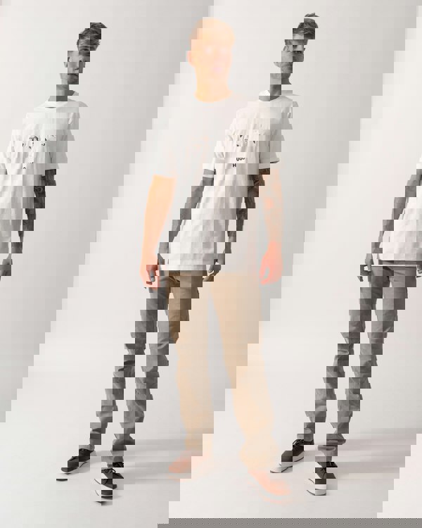 HUGO Dugolini Mens Cotton-Jersey T-Shirt with Embroidered Logo Artwork - Natural 102 - CHO - Designer Mens Short Sleeve Polo Shirts