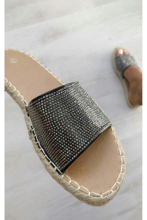 Shannon Diamante Slip On Sandals - Black