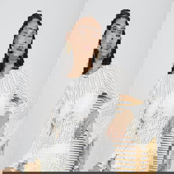 Brave Soul Off White Long Sleeve Knitted Mesh Mini Dress - Off White Image 3