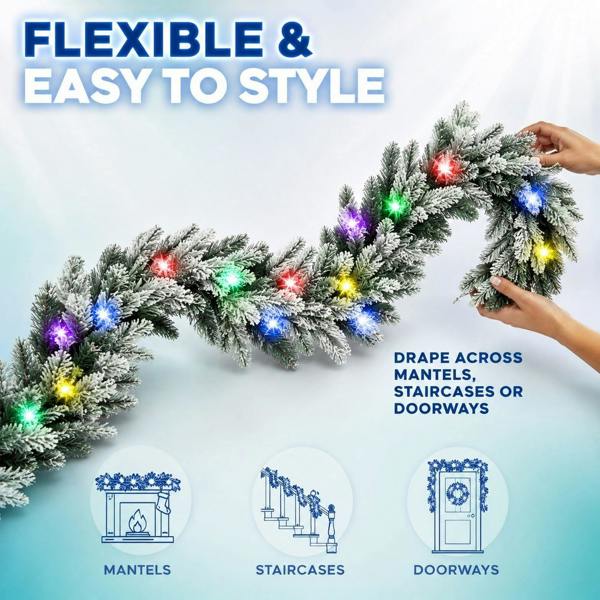 2m Snow Flock Pre-Lit Lapland Fir Christmas Garland with 50 Multicolour LEDs image 5