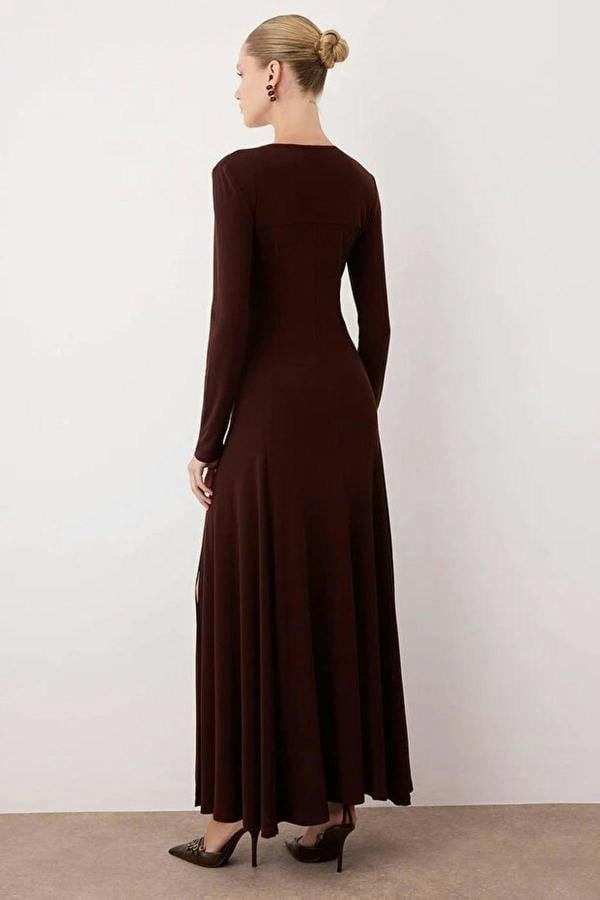 WOVCOR V-Neck Skater Stretchy Maxi Knit Dress
