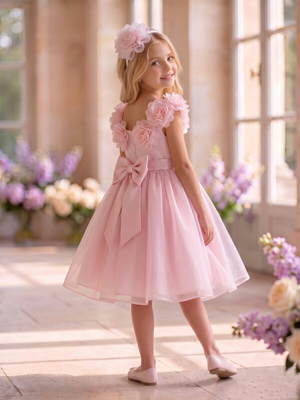 DRESS & Fleur Girls Embellished Tulle Dress with Headband in Pink