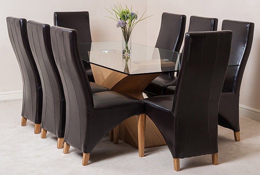 That's Furniture Valencia Oak Large Glass Dining Table & Lola Leather Chairs
