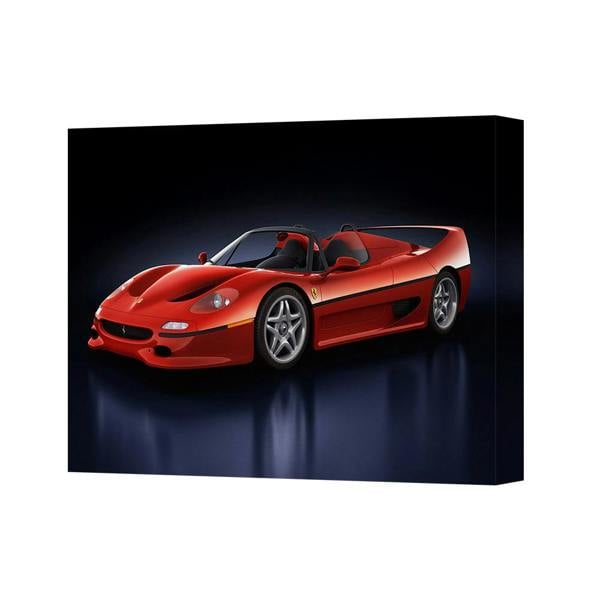 Benjamin Tate Design Red Ferrari Convertible Canvas Art Print On Deep Wood Frame