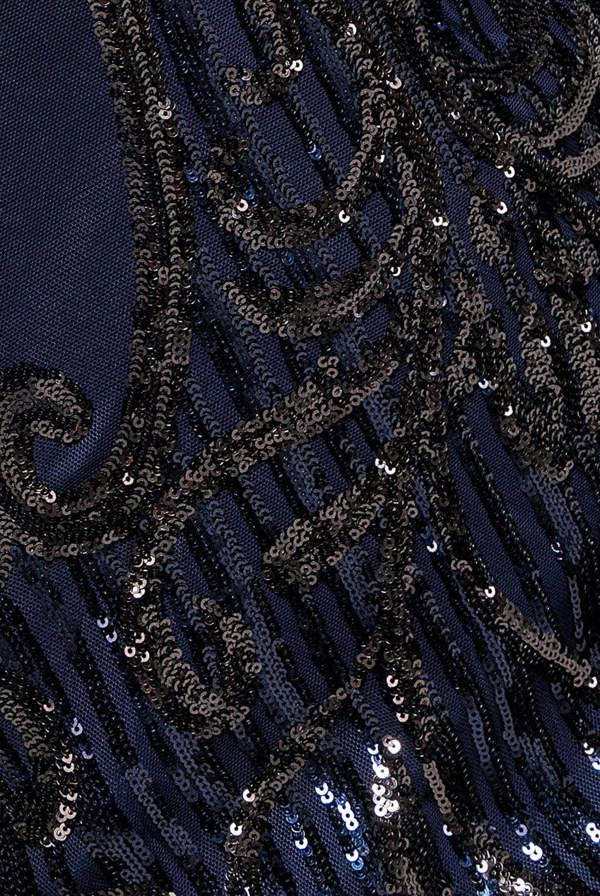 Sequin & Mesh Embroidered Maxi Dress - Navy Blue DR3235
