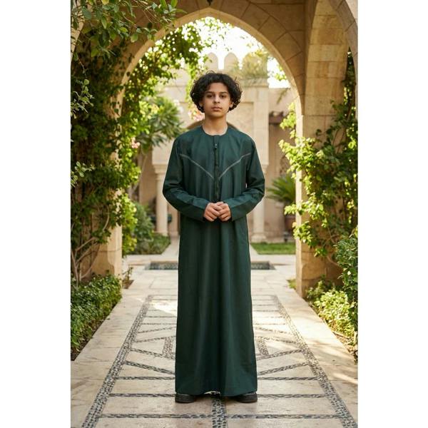 HM10 - Boy's Thobe Emirati Omani Zipped Jubba - Green - Thobez - 9