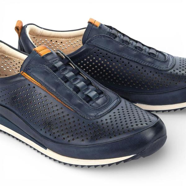 Pikolinos Men's Blue Leather Elastic Slip-on Sneaker Trainers Shoes - Liverpool